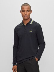 BOSS Black Plisy Collar Detail Long Sleeve Polo Shirt - Image 1 of 5