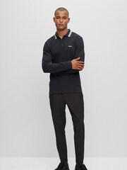 BOSS Black Plisy Collar Detail Long Sleeve Polo Shirt - Image 3 of 5