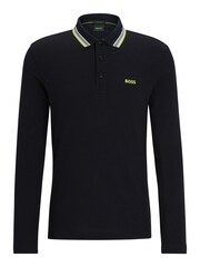 BOSS Black Plisy Collar Detail Long Sleeve Polo Shirt - Image 5 of 5