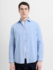French Connection Blue Cotton Striped Button Long Sleeve Shirt - Image 1 of 6