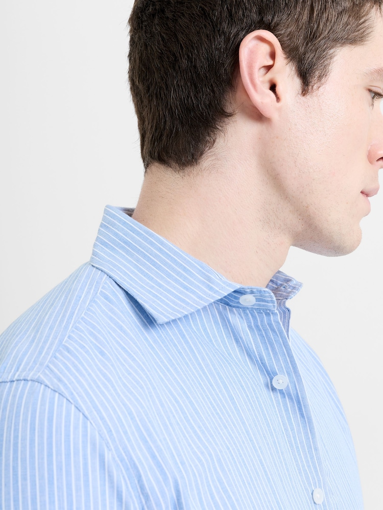 French Connection Blue Cotton Striped Button Long Sleeve Shirt - Image 2 of 6