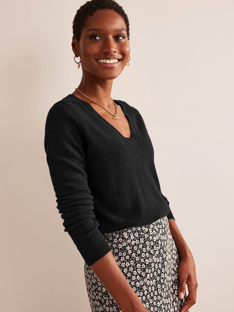 Boden Black Eva Cashmere V-Neck Jumper - Image 1 of 6