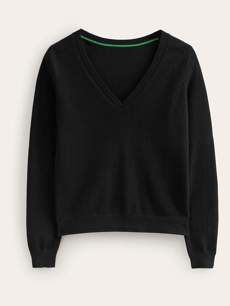 Boden Black Eva Cashmere V-Neck Jumper - Image 6 of 6
