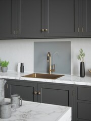 House Beautiful Pewter Grey Glass Kitchen Splashback 90x75cm - Image 1 of 5