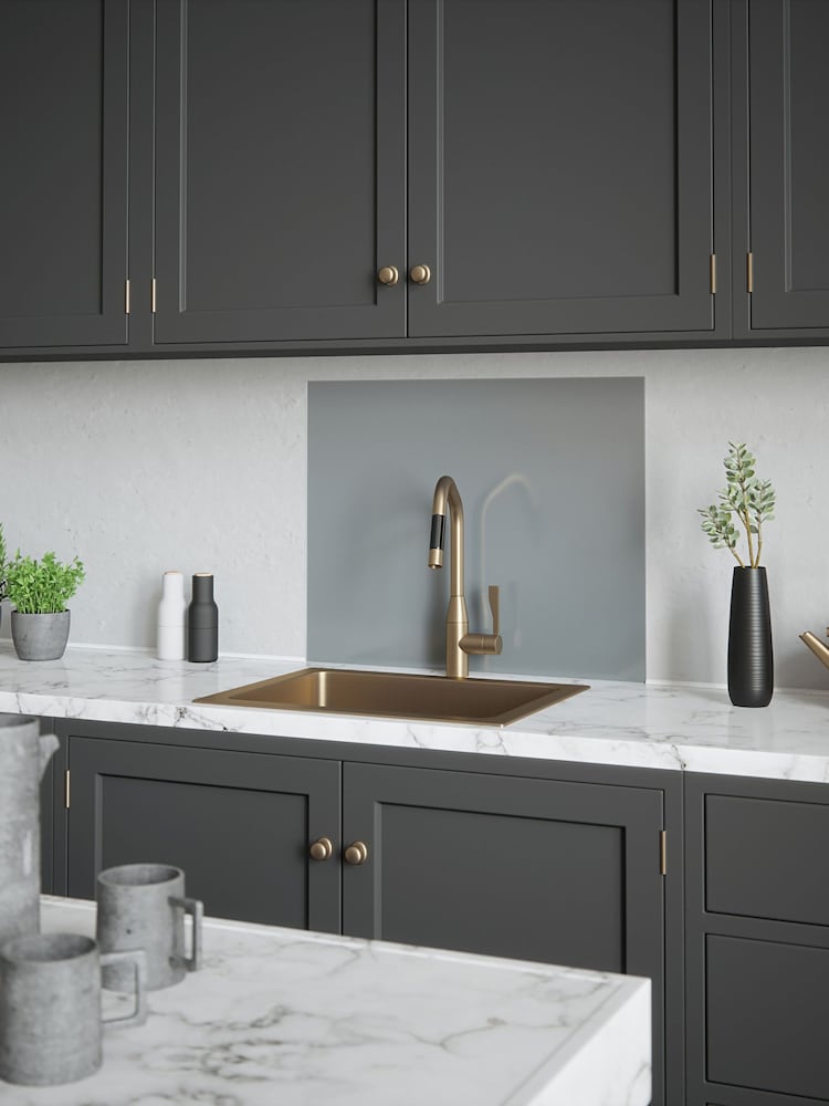 House Beautiful Pewter Grey Glass Kitchen Splashback 90x75cm - Image 1 of 5