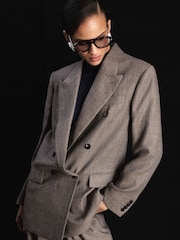 Atelier Grey Wool Woven Relaxed Double-Breasted Blazer - Bilde 1 av 7