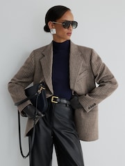 Atelier Wool Cotton Check Single Breasted Relaxed Fit Blazer - Image 4 of 9