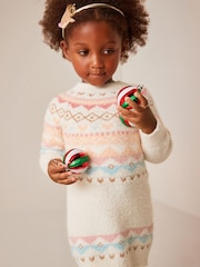 Ecru Marl Fairisle Pattern Jumper Dress (3mths-7yrs) - Image 1 of 7