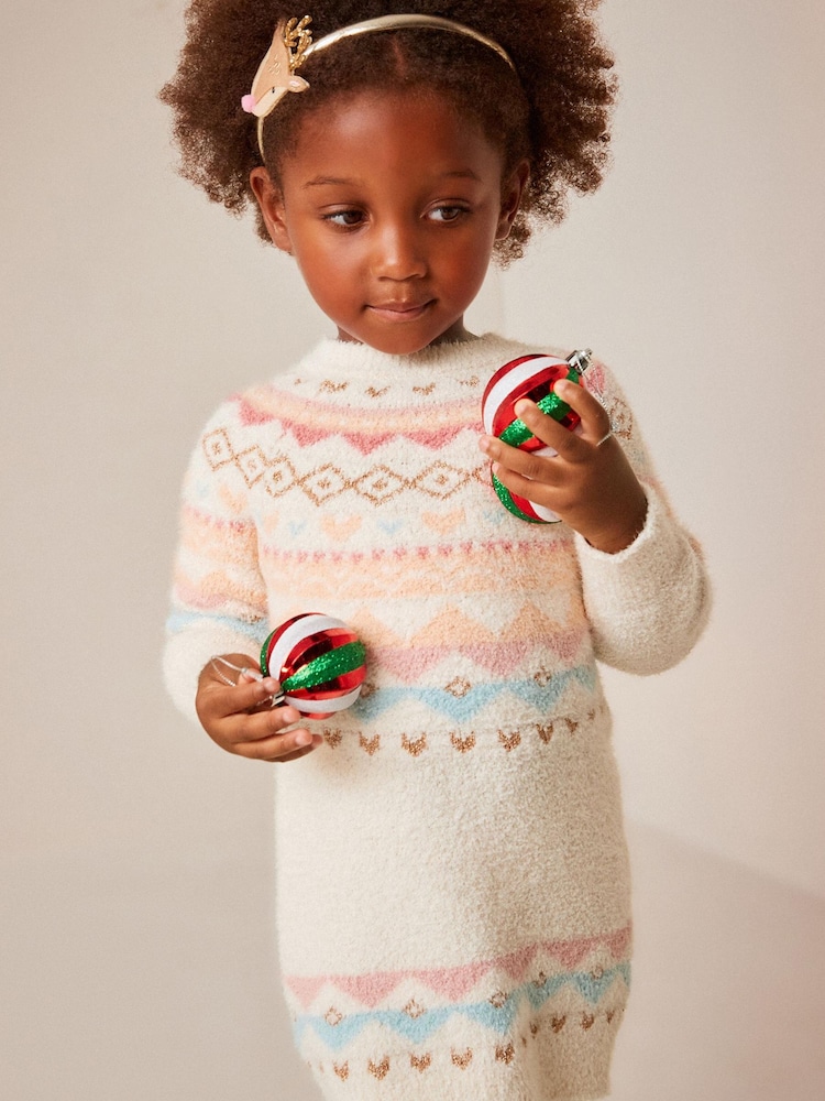 Ecru Marl Fairisle Pattern Jumper Dress (3mths-7yrs) - Image 1 of 7