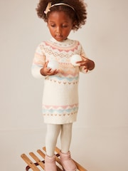 Ecru Marl Fairisle Pattern Jumper Dress (3mths-7yrs) - Image 2 of 7