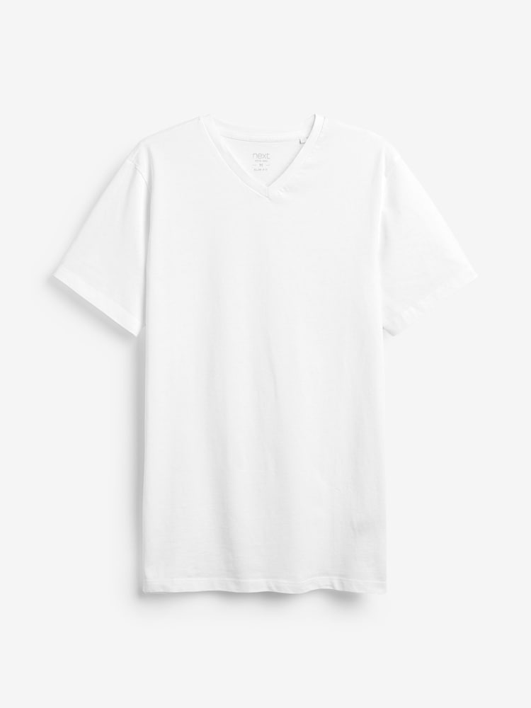 White Slim Fit Essential V-Neck T-Shirt - Image 4 of 4
