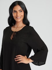 Schwarz - South Beach Strandtunika zum Überziehen aus Viskose mit Knittereffekt - Bild 6 von 6