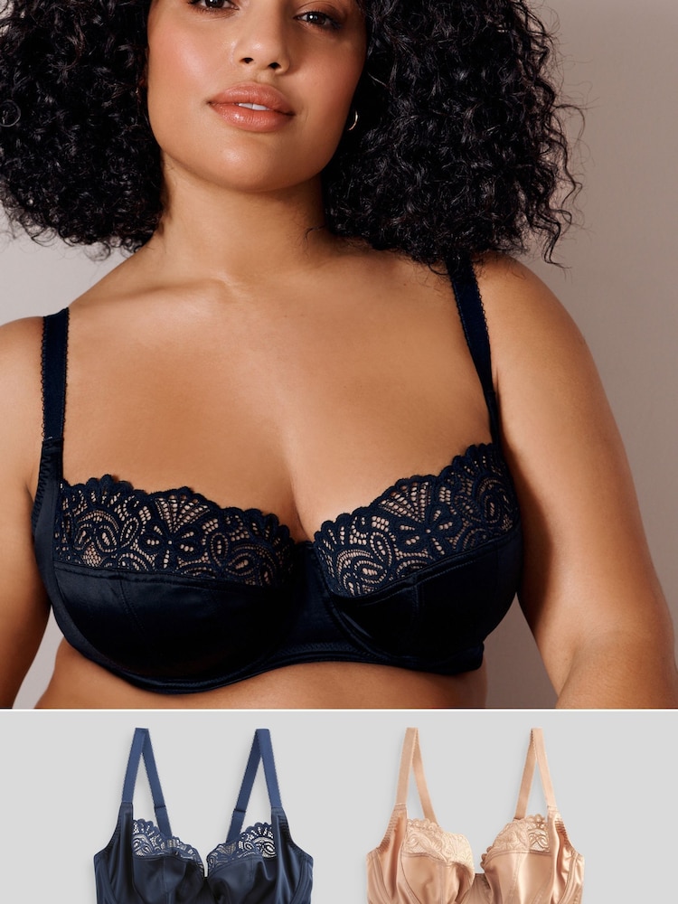 Neutral/Navy Blue Ultimate Support F-K Cup Non Pad Full Cup Bras with Side Support 2 Pack - Image 1 of 13 Neutral/Navy Blue Ultimate Support F-K Cup Non Pad Full Cup Bras with Side Support 2 Pack - Image 1 of 13