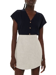 Whistles Blue Aubrie Button Through 100% Cotton Top - Image 1 of 4