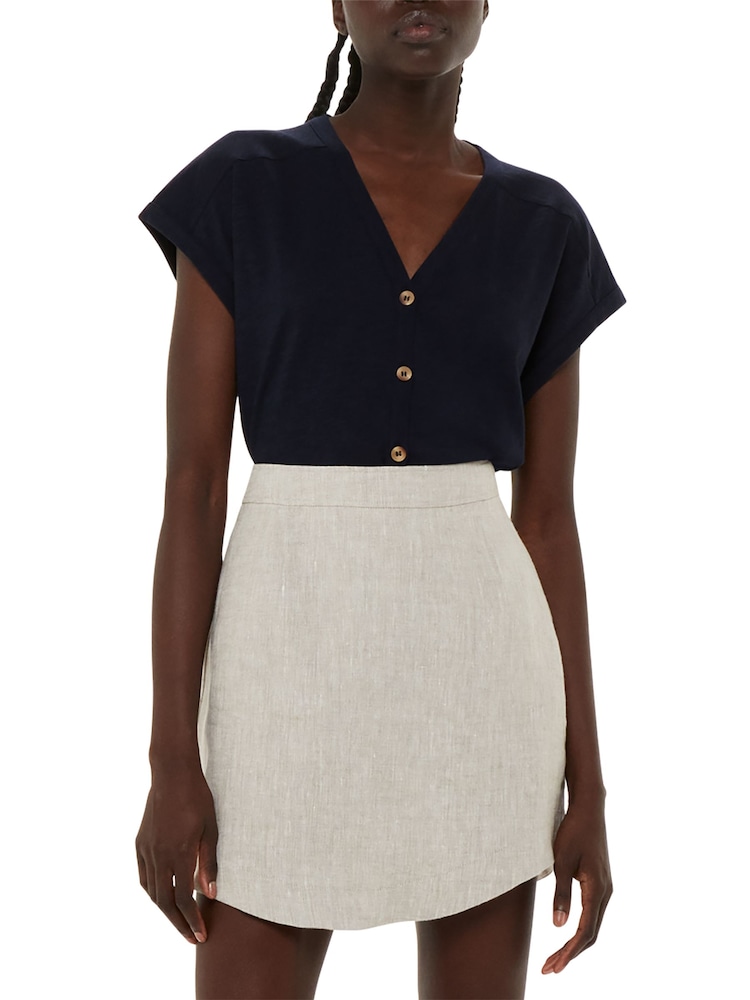Whistles Blue Aubrie Button Through 100% Cotton Top - Image 1 of 4