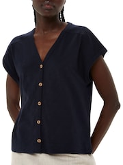 Whistles Blue Aubrie Button Through 100% Cotton Top - Image 3 of 4
