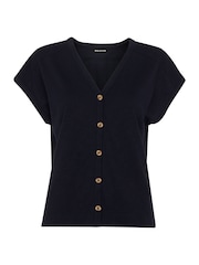 Whistles Blue Aubrie Button Through 100% Cotton Top - Image 4 of 4