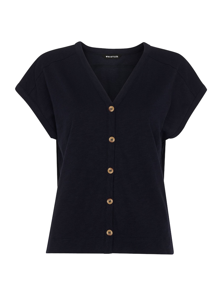 Whistles Blue Aubrie Button Through 100% Cotton Top - Image 4 of 4