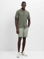 French Connection Green Cotton Blend Open Weave Striped Revere Collar Button Short Sleeve Shirt - Image 1 of 5