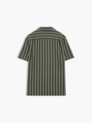 French Connection Green Cotton Blend Open Weave Striped Revere Collar Button Short Sleeve Shirt - Image 4 of 5