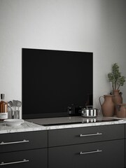 Splashback Black Glass Kitchen Splashback 90x75cm - Image 1 of 5