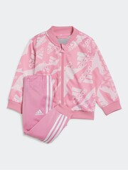 adidas Pink/White Kids Sportswear Essentials All-Over Printed Tracksuit - Image 1 of 6