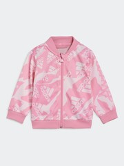 adidas Pink/White Kids Sportswear Essentials All-Over Printed Tracksuit - Image 2 of 6