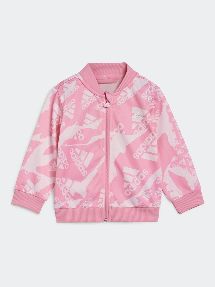 adidas Pink/White Kids Sportswear Essentials All-Over Printed Tracksuit - Image 2 of 6