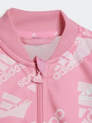 adidas Pink/White Kids Sportswear Essentials All-Over Printed Tracksuit - Image 4 of 6