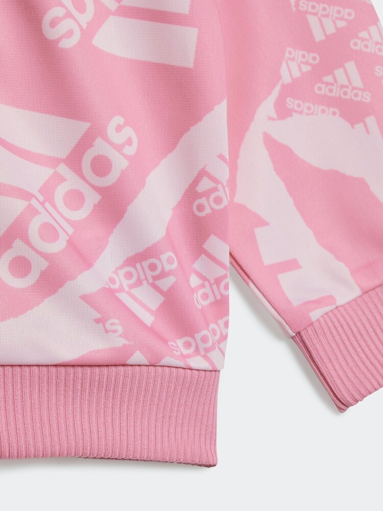 adidas Pink/White Kids Sportswear Essentials All-Over Printed Tracksuit - Image 5 of 6