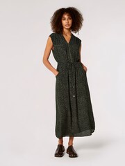 Apricot Green/Black Mini Pebble Zip Front Midi Dress - Image 1 of 4