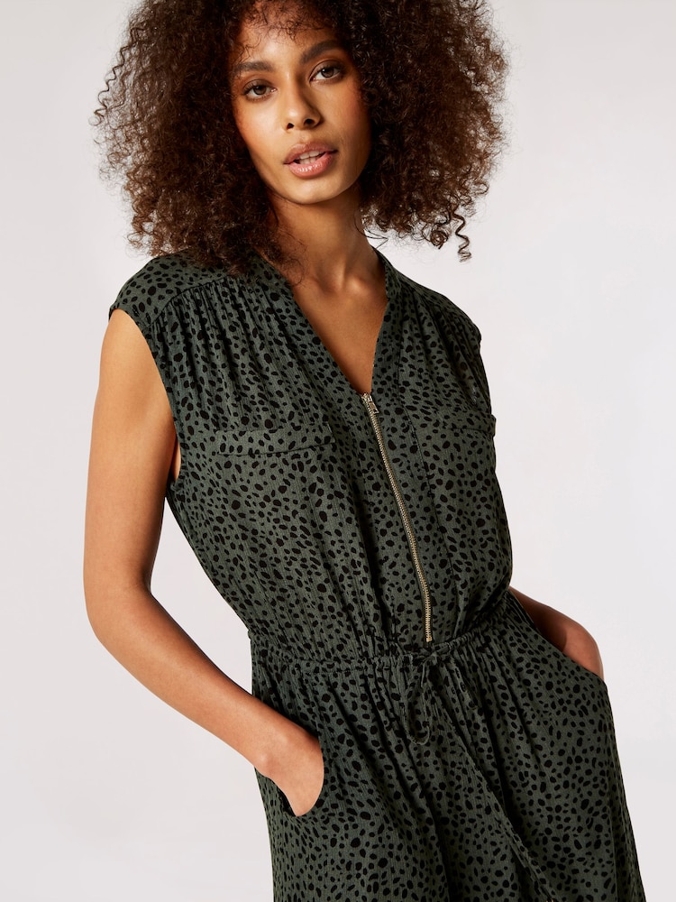 Apricot Green/Black Mini Pebble Zip Front Midi Dress - Image 4 of 4