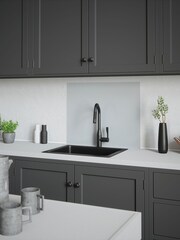 House Beautiful Silver Glass Kitchen Splashback 90x75cm - Image 1 of 5