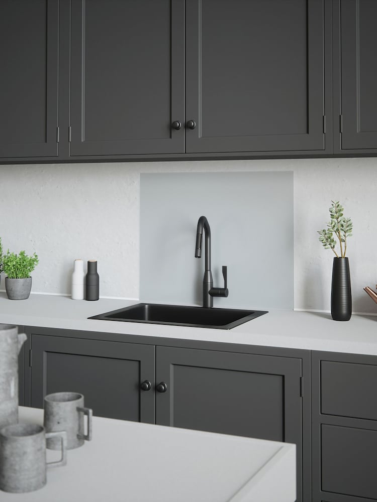 House Beautiful Silver Glass Kitchen Splashback 90x75cm - Image 1 of 5