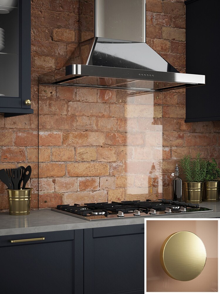 Splashback Brass Clear Glass Splashback Brushed Caps 90x75cm - Image 1 of 4