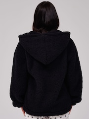 Loungeable Black Cosy Borg Fleece Quarter Zip Lounge Hoodie - Image 2 of 5