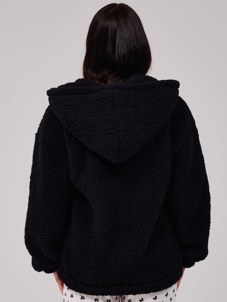Loungeable Black Cosy Borg Fleece Quarter Zip Lounge Hoodie - Image 2 of 5 Loungeable Black Cosy Borg Fleece Quarter Zip Lounge Hoodie - Image 2 of 5