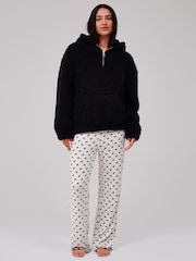Loungeable Black Cosy Borg Fleece Quarter Zip Lounge Hoodie - Image 5 of 5
