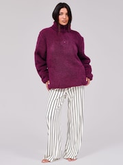 Loungeable Purple Borg Quarter  Zip Fleece - Image 1 of 6