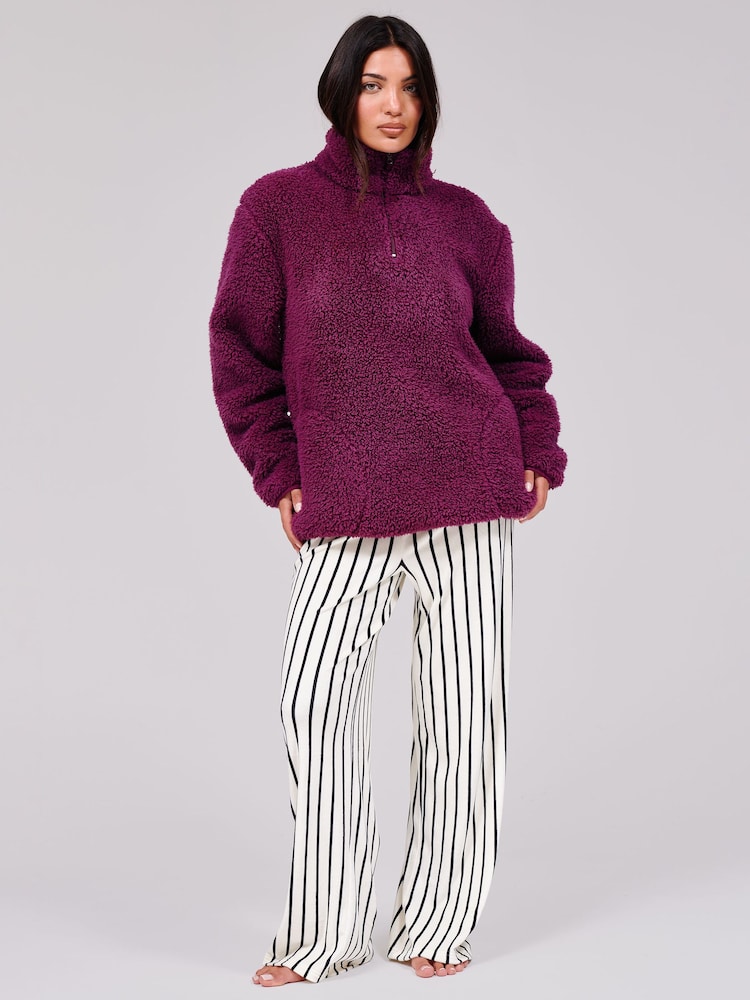 Loungeable Purple Borg Quarter  Zip Fleece - Image 1 of 6