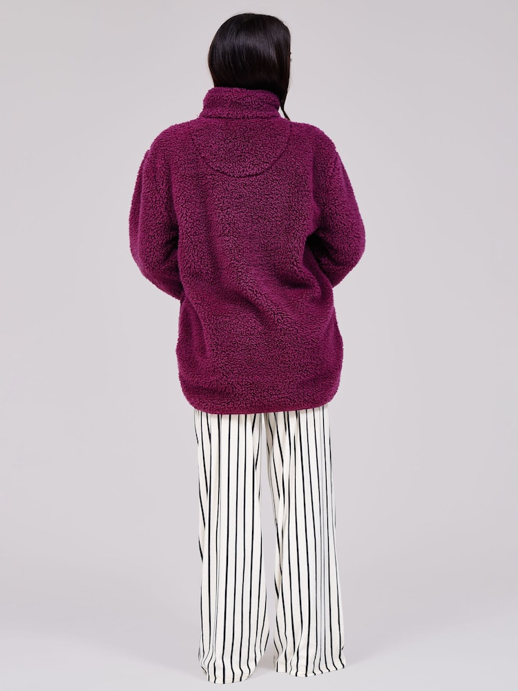 Loungeable Purple Borg Quarter  Zip Fleece - Image 2 of 6