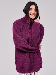 Loungeable Purple Borg Quarter  Zip Fleece - Image 3 of 6