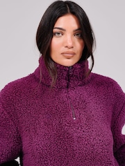 Loungeable Purple Borg Quarter  Zip Fleece - Image 4 of 6