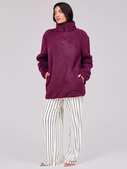 Loungeable Purple Borg Quarter  Zip Fleece - Image 6 of 6