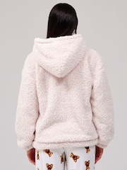 Loungeable Cream Cosy Borg Fleece Quarter Zip Lounge Hoodie - Image 2 of 5