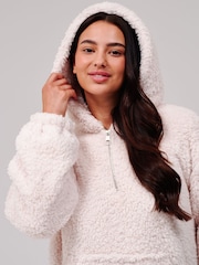 Loungeable Cream Cosy Borg Fleece Quarter Zip Lounge Hoodie - Image 3 of 5