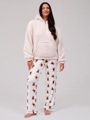 Loungeable Cream Cosy Borg Fleece Quarter Zip Lounge Hoodie - Image 5 of 5