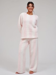 Loungeable Baby Pink Borg Jumper & Wide Leg Trousers Lounge Set - Image 1 of 4
