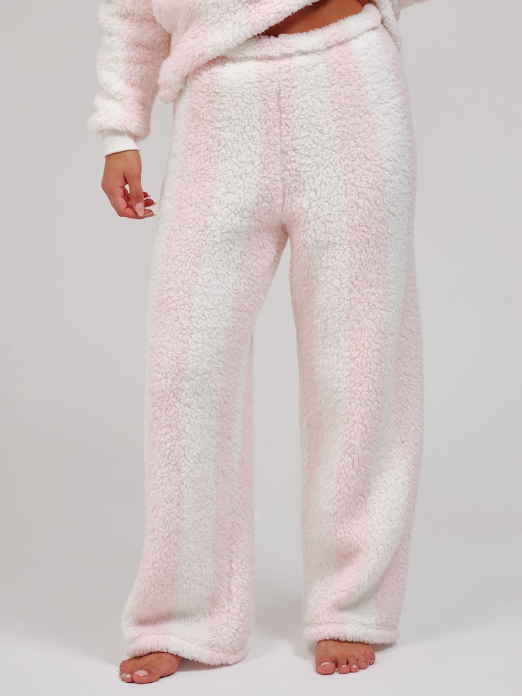 Loungeable Baby Pink Borg Jumper & Wide Leg Trousers Lounge Set - Image 4 of 4 Loungeable Baby Pink Borg Jumper & Wide Leg Trousers Lounge Set - Image 4 of 4