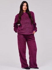 Loungeable Purple Borg Jumper & Wide Leg Trousers Lounge Set - Image 1 of 4
